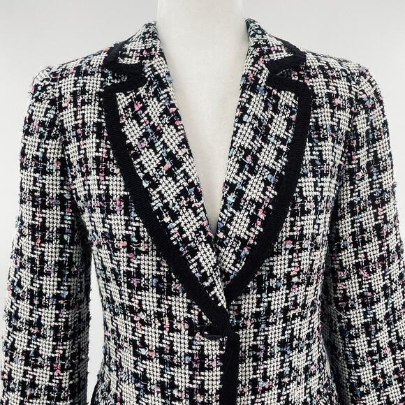 Giancarlo Ferrari Vtg Navy Blue White Plaid Tweed Edged Lined Blazer Jacket 8 - Picture 5 of 16